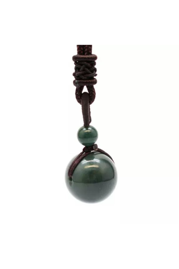 Round Beads Necklace Natural Chakra Crystal Balls Quartz Pendant Reiki Healing-Moss Agate