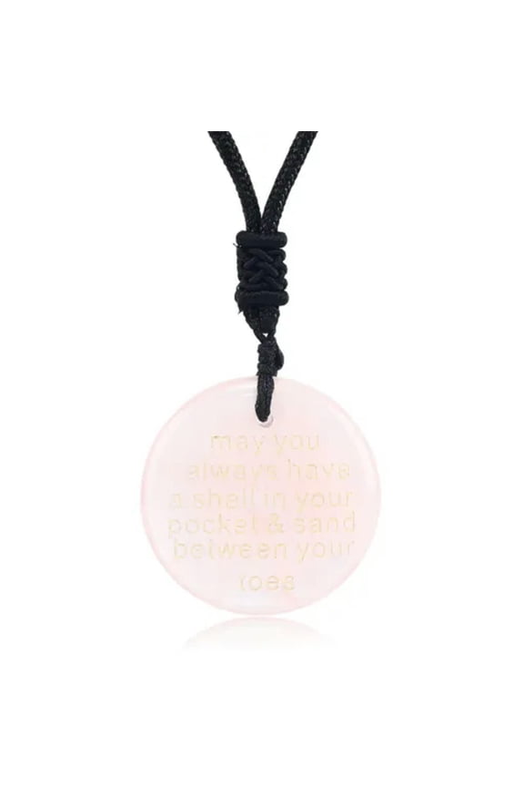Round Necklace Bless Wish Words Natural Crystal Quartz Carving Pendant Healing-Rose Quartz