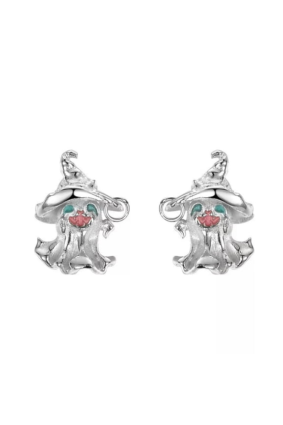 S925 Solid Sterling Silver Enamel Ghost Magic Hat Elf Stud Earrings Women Gifts