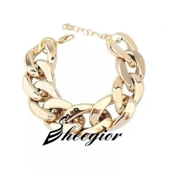 HOOUN SHINY LINK ID Celebrity Style ALUMINIU CHOKER CHUNKY Curb Fashion Chain Necklace-Gold bracelet