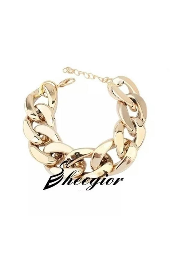 SHINY LINK ID Celebrity Style ALUMINIU CHOKER CHUNKY Curb Fashion Chain Necklace-Gold bracelet