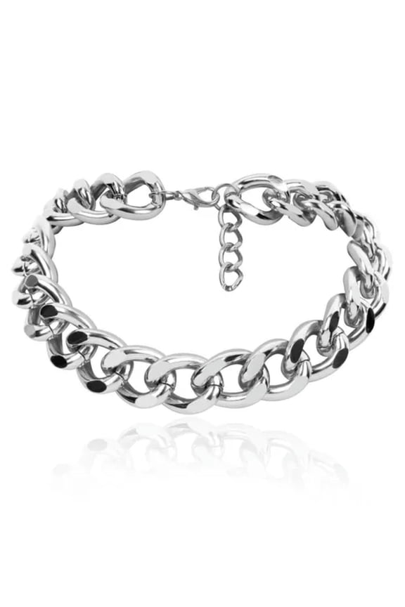SHINY LINK ID Celebrity Style ALUMINIU CHOKER CHUNKY Curb Fashion Chain Necklace-Silver