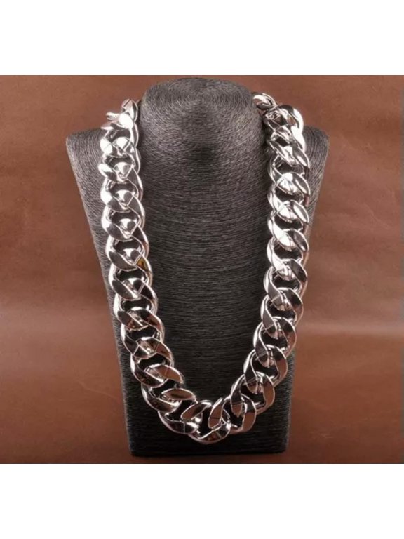 SHINY LINK ID Celebrity Style ALUMINIU CHUNKY CHOKER Curb Fashion Chain Necklace-70 cm-Silver