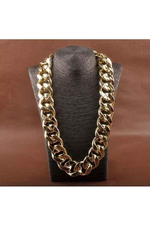 SHINY LINK ID Celebrity Style ALUMINIU CHUNKY CHOKER Curb Fashion Chain Necklace-80 cm-Gold