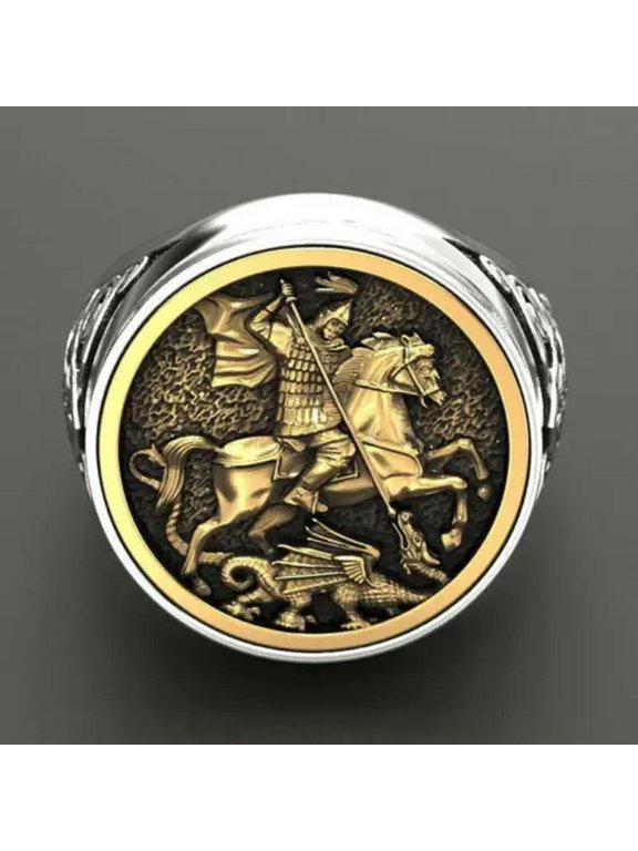 Saint George Slaying Devil Dragon Ring Roman Knight Biker Religious Gift For Men-1#-8