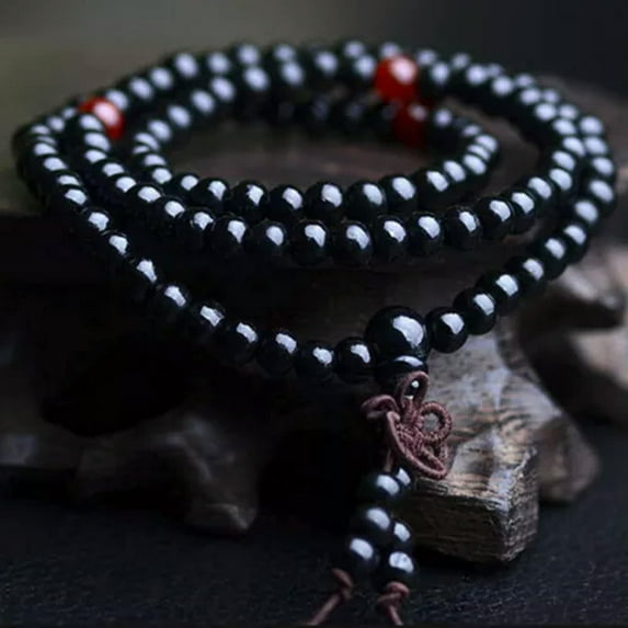 HOOUN Sandalwood Tibetan Buddhism Mala Sandal Prayer Beads 108 Beads Bracelet Neckl:yq-Black