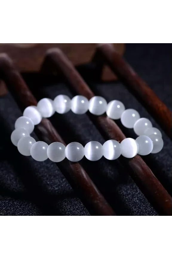 Selenite Cat Eye Beads Healing Reiki Balance Chakra Protection Bracelet Gift 8mm