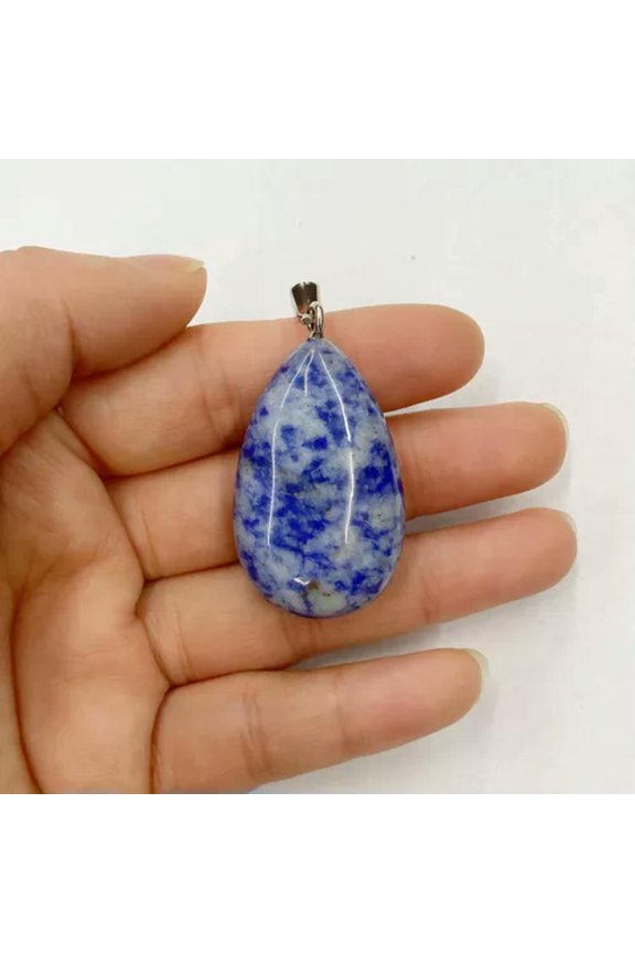 Semi Precious Healing Crystal TearDrop Stone Pedant Necklace Jewelry Making -Blue Dot