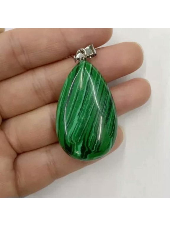 Semi Precious Healing Crystal TearDrop Stone Pedant Necklace Jewelry Making -Synthetic Malachite