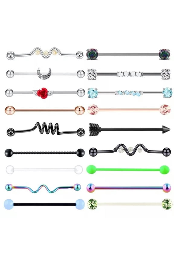Set 18 Industrial Scaffold Barre Piercing Oreille Droit Acier Pierre Prcieuse