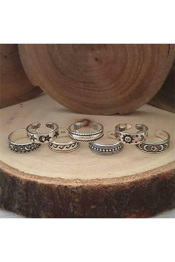 Set of 7 Rings Boho Knuckle Fashion Star Moon Sunflower Toe Stack Jewelry Gift