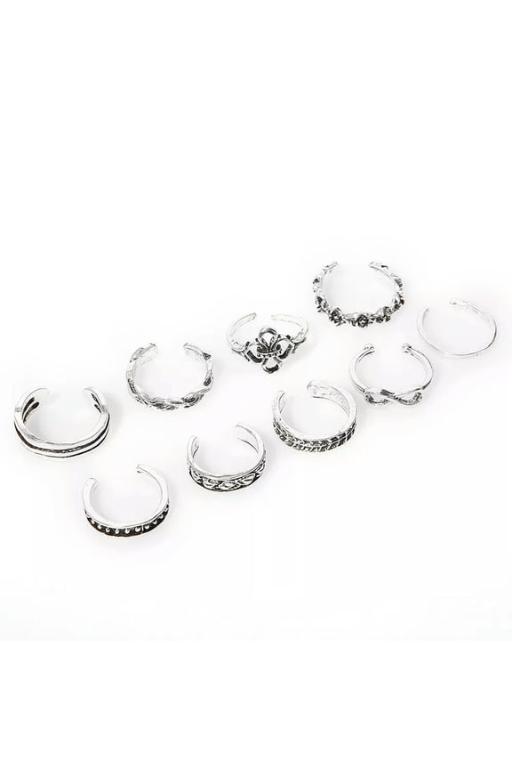 Set of 9 Rings Boho Knuckle Fashion Star Moon Sunflower Toe Stack Jewelry Gift