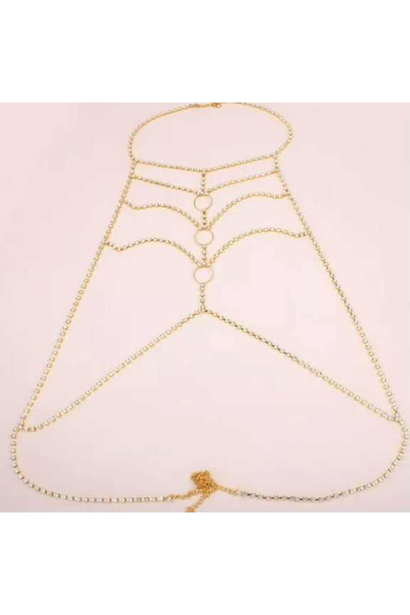 Sexy Body Bra Harness Chain for Women Rhinestone Chest Body Lingerie Jewelry-Gold