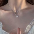 thumbnail image 1 of HOOUN Shiny Butterfly Necklace Ladies Exquisite Double Layer Clavicle Chain Necklace@-Silver-, 1 of 9