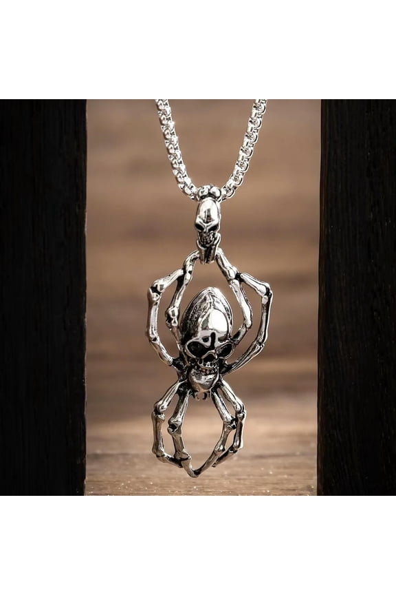 Silver Animal Spider Pendant Necklace Chain Men's Punk Retro Biker Jewelry Gift