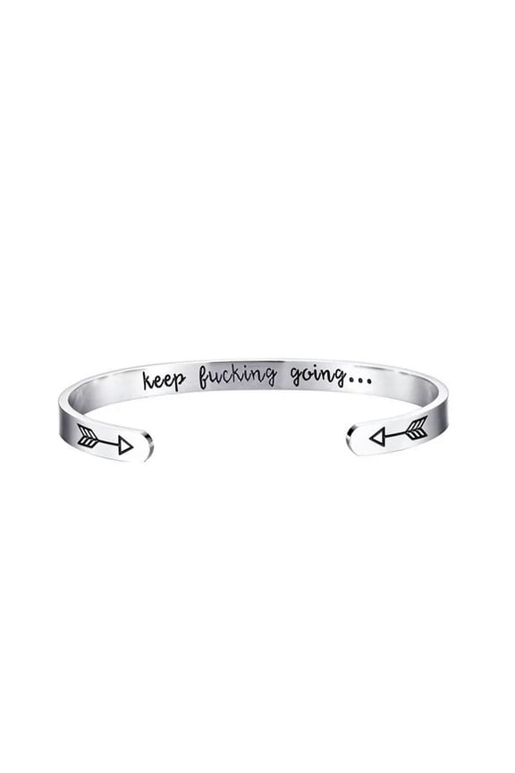 Silver Bangle Bracelet Open Cuff Bangle Ins Letter Engraved Keep Going Gift