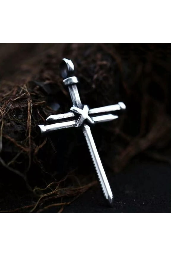 Silver Christ Jesus Nail Rope Cross Pendant Necklace Chain Men's Jewelry Gift