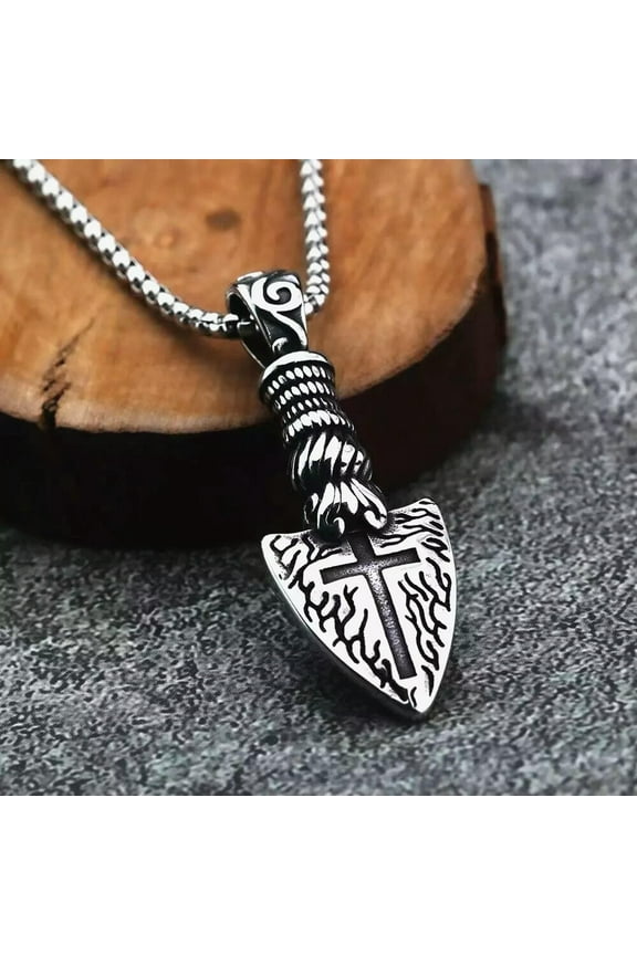 Silver Cross Arrowhead Spear Pendant Necklace Men's Jewelry Chain 24" Gift