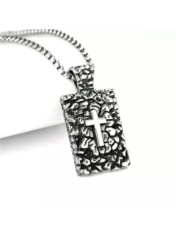Silver Cross Shield Pendant Necklace Men's Women's Jewelry Box Chain 24" Gift