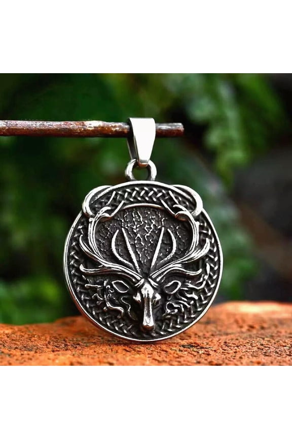 Silver Deer Antler Pendant Necklace Men Women Stainless Steel Jewelry Chain 24"