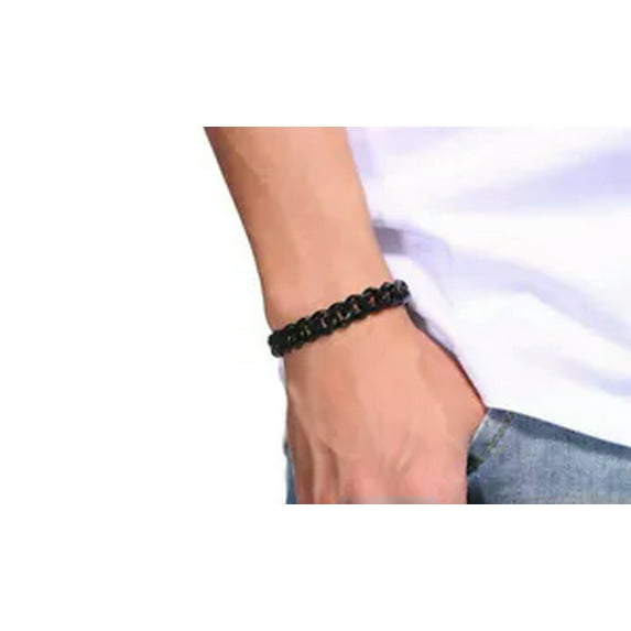 HOOUN Silver/ Gold/ Black Stainless Steel Curb Link Chain Bracelet For Mens 5MM/8MM-black-5mm 20cm