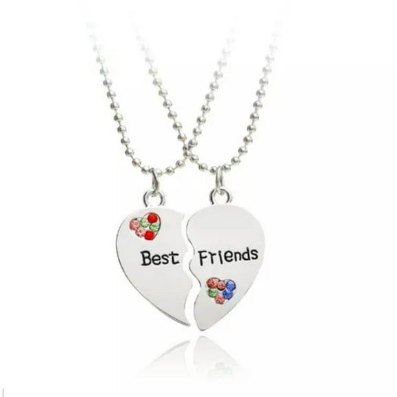 HOOUN Silver Gold Broken Heart Best Friend Rhinestone 2 Pcs Friendship Necklace Gift-Colour Diamond