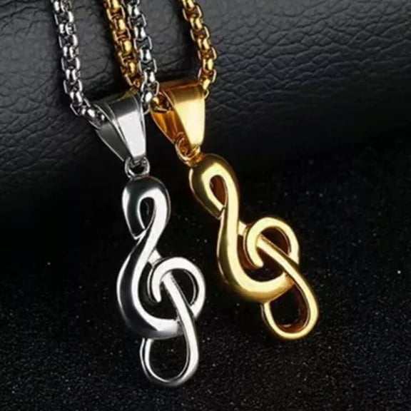 HOOUN Silver Gold Rhinestone Treble G Clef Music Note Pendant Necklace For Men Women-Silver