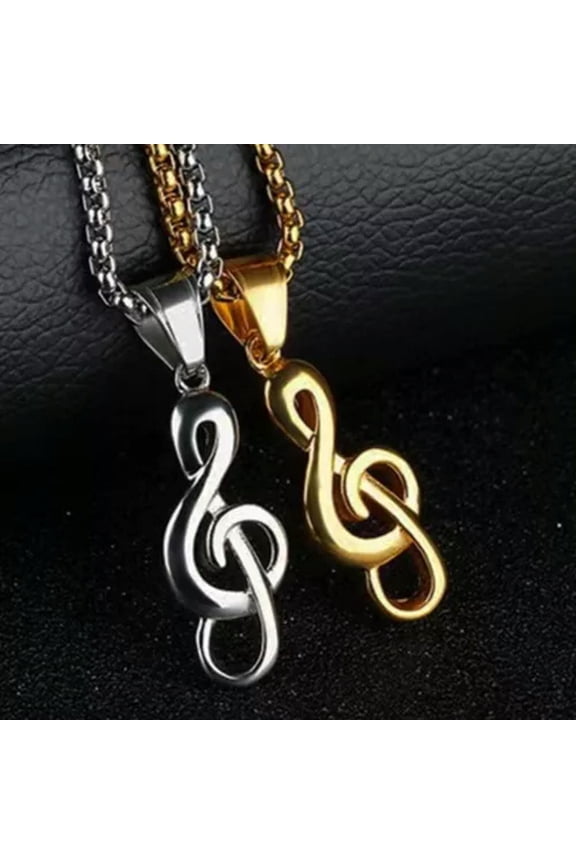 Silver Gold Rhinestone Treble G Clef Music Note Pendant Necklace For Men Women-Silver