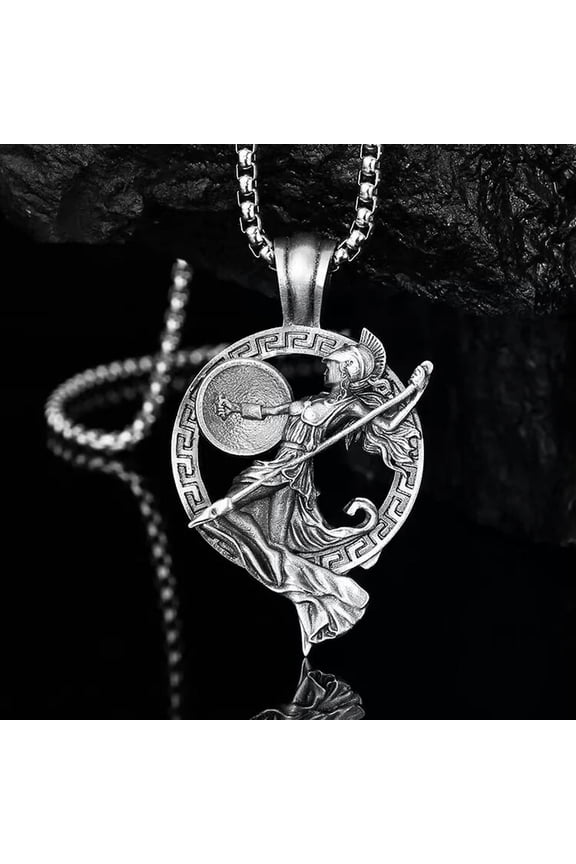 Silver Greek Goddess Athena Pendant Necklace Stainless Steel Jewelry Men Women