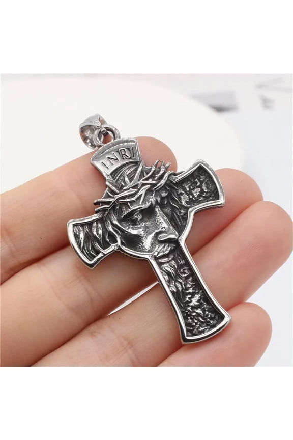 Silver Jesus Christ Face Crucifix Cross Pendant Necklace Jewelry Chain 24" Gift