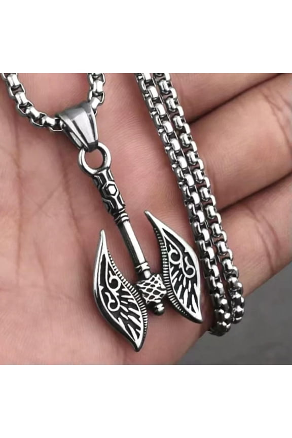 Silver Norse Viking Battle Axe Pendant Necklace Men's Jewelry Chain 24" Gift