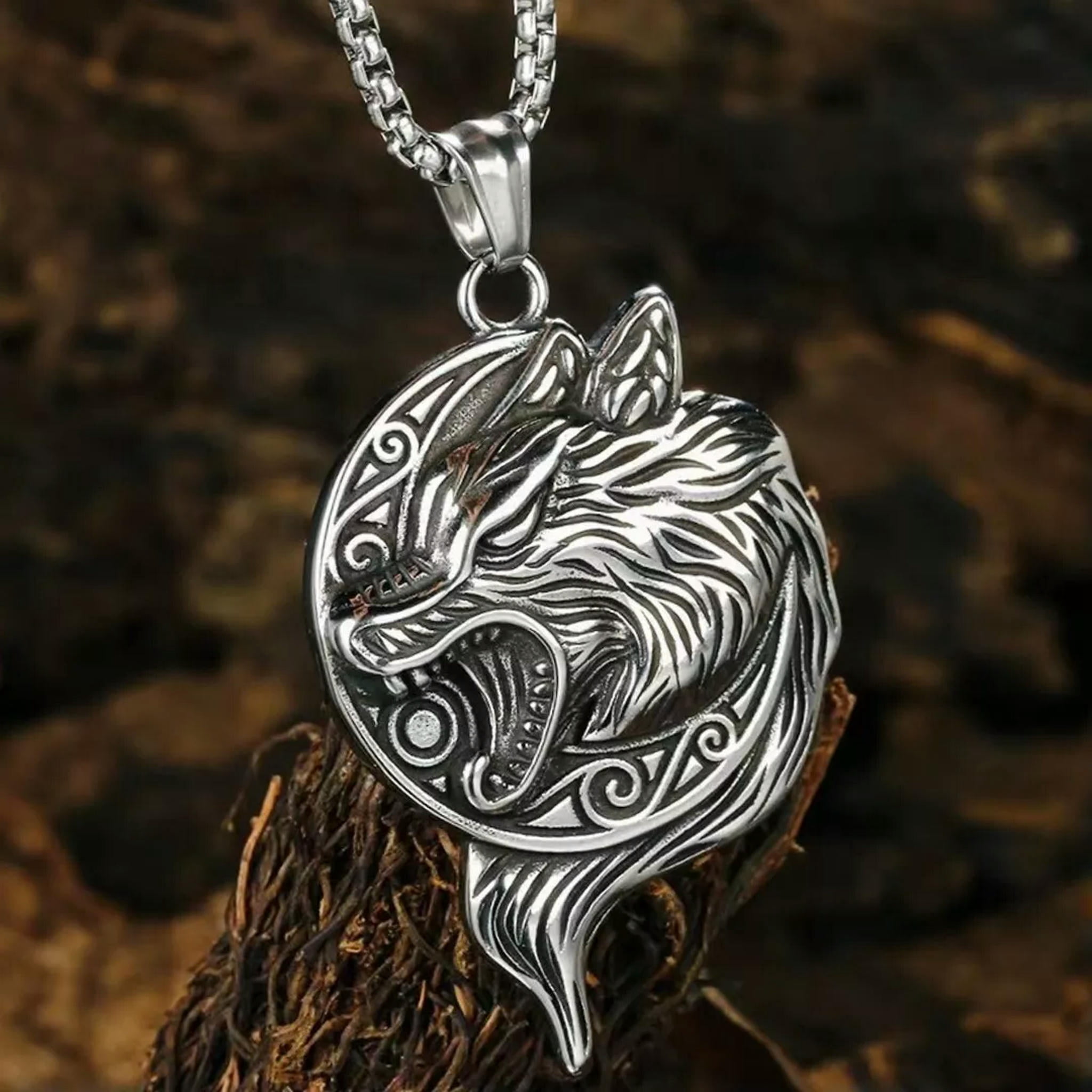 JczR.Y Dog Pendant Necklace - Stainless Steel Wolf Head Sweater Chain For Men, Viking Animal Amulet Jewelry - View #6