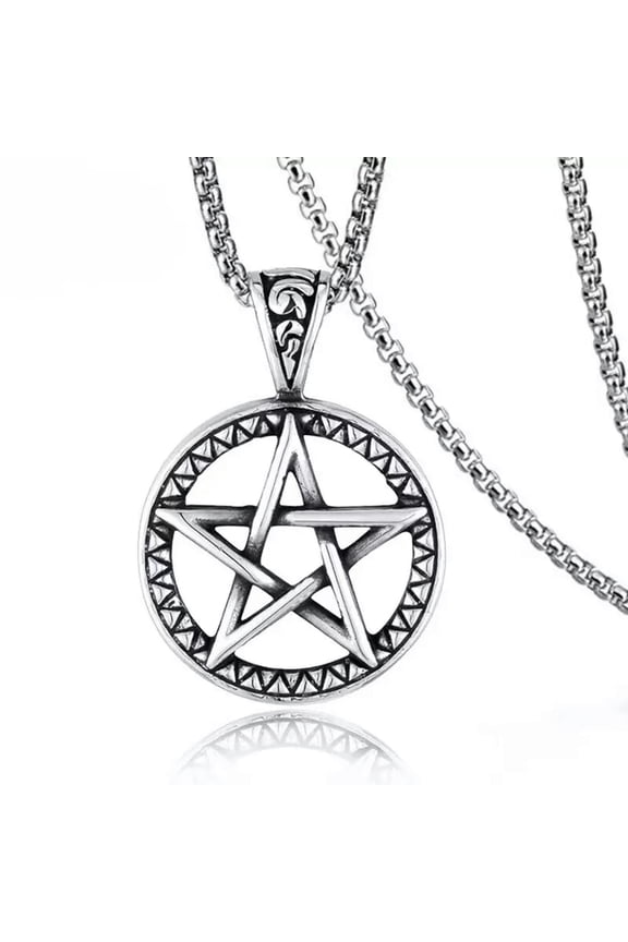 Silver Pentagram Pentacle Star Pendant Necklace Men Women Jewelry Chain 24" Gift