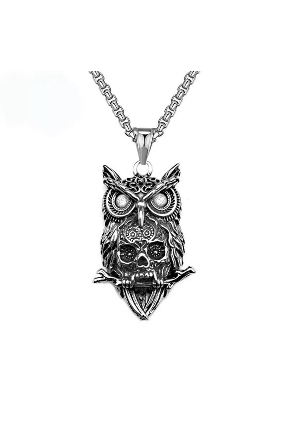 Silver Skull Owl Pendant Animal Necklace Chain Men's Punk Biker Jewelry Gift