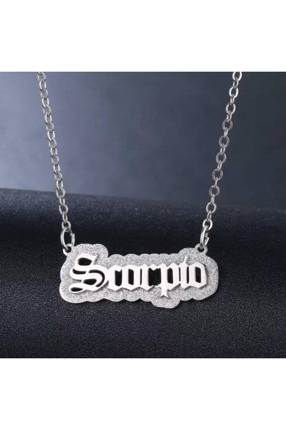 Silver Stainless Steel 12Constellation Letters Tags Pendant Chain Necklace-Scorpio