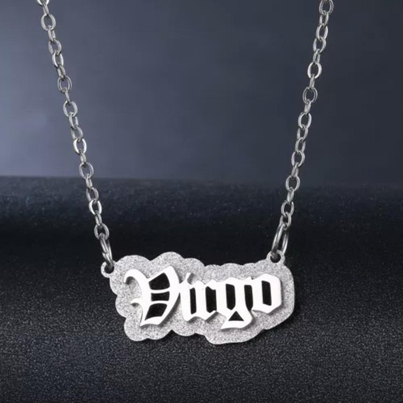 HOOUN Silver Stainless Steel 12Constellation Letters Tags Pendant Chain Necklace-Virgo