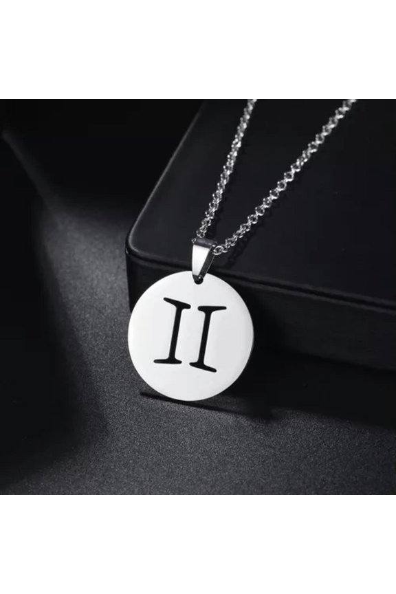 Silver Stainless Steel 12Constellation Symbols Round Coin Pendant Chain Necklace-Gemini