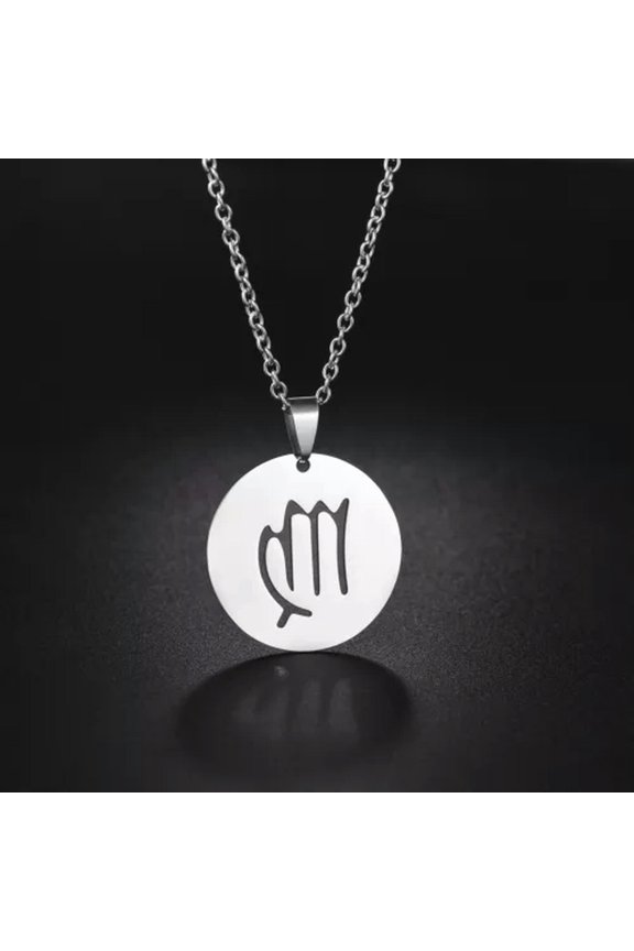 Silver Stainless Steel 12Constellation Symbols Round Coin Pendant Chain Necklace-Virgo
