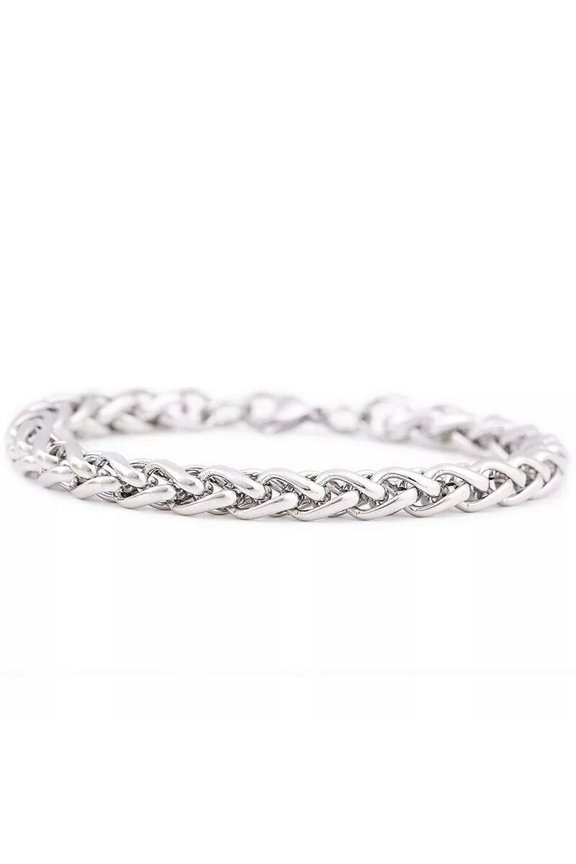 Silver Stainless Steel Braided Fox Chain Link Bracelet Bangle 8mm 8.66 Inch Mens