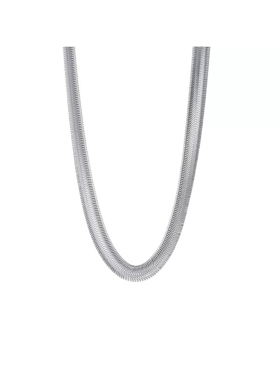 Silver Stainless Steel Flat Snake Link Chain Necklace For Women Men 16inch + 6cm