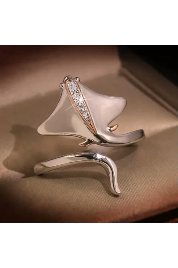 Simple 925 Silver Fish Rings for Women Zircon Jewelry Party Ring Gift Adjustable-#1-Adjustable