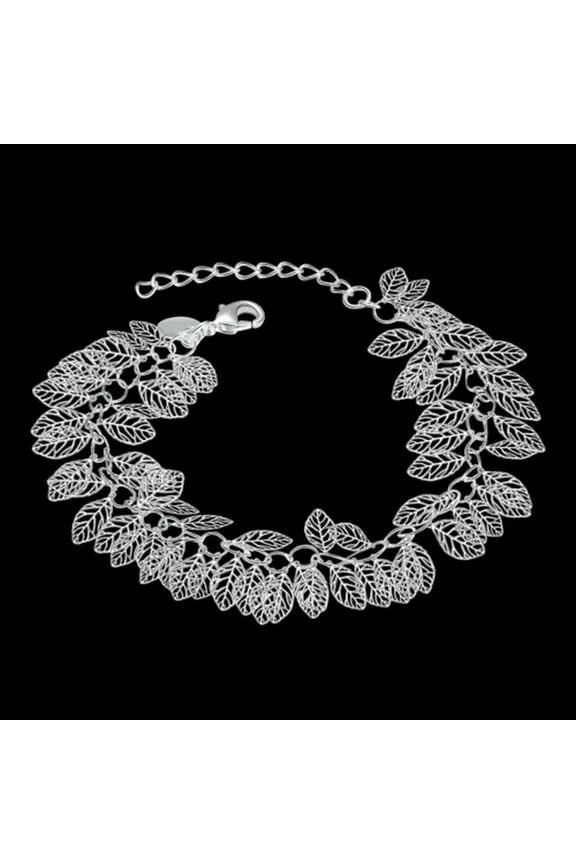 Simple Copper Plated Silver Hollowed Out Leaf Series Women's Bracelet