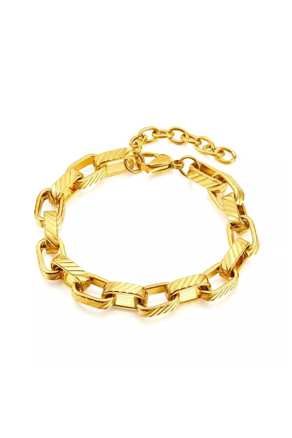 Simple Golden Box Link Chain Bracelet Stainless Steel Curb Paperclip 8mm 7''+4cm