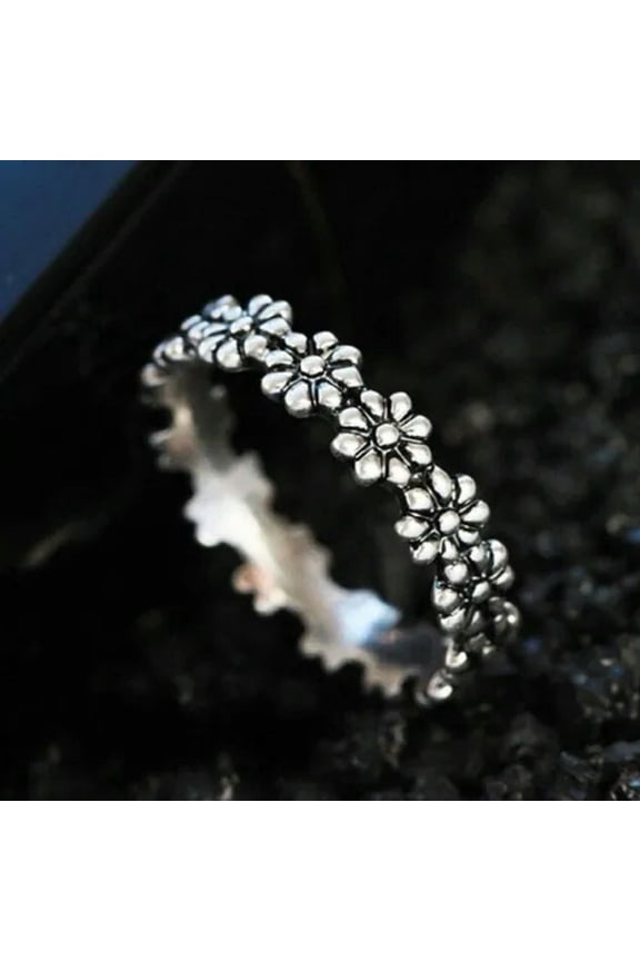 Simple Silver Daisy Flower Ring Wedding Party Jewelry Women Stackable Ring Gift-1#-6