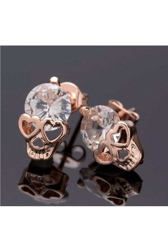 Skull Ear Stud Teeth Rhinestone Shinny Earrings Scare Spooky Fashion Jewellery