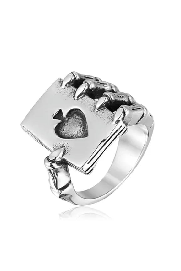 Skull Hand Holding Spade Poker Card Ring Stainless Steel Men's Gothic Biker Ring-7