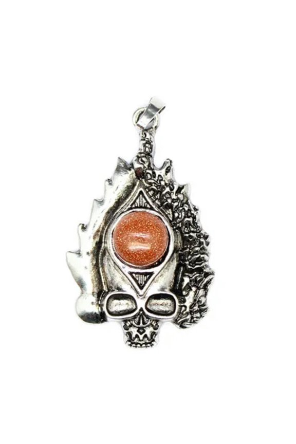 Skull Head Skeleton Pendant Natural Crystal Chakra Stone Bead Gift Healing Reiki-Gold Sandstone