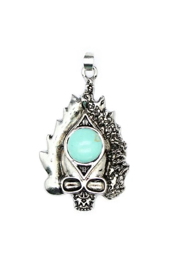 Skull Head Skeleton Pendant Natural Crystal Chakra Stone Bead Gift Healing Reiki-Turquoise