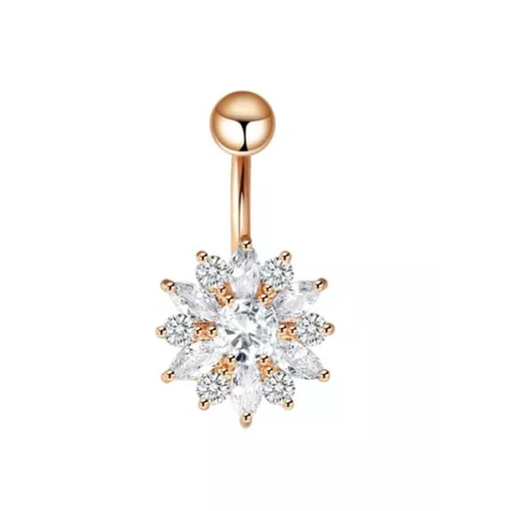 HOOUN Snow Flake Flower Belly Button Bar Barbell Bar Dangle Body Piercing Navel Ring-Gold