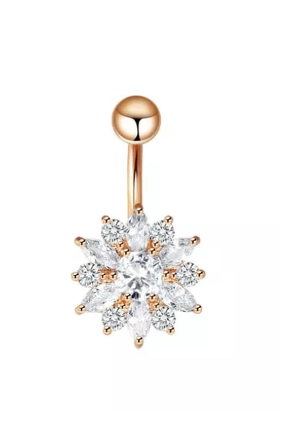 Snow Flake Flower Belly Button Bar Barbell Bar Dangle Body Piercing Navel Ring-Gold